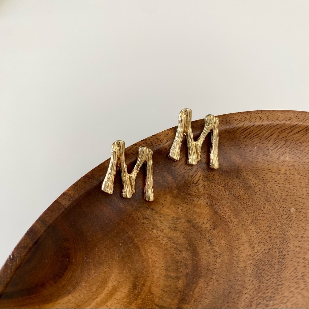 4/$15 Initial Uppercase Letter M Textured Gold M Earrings